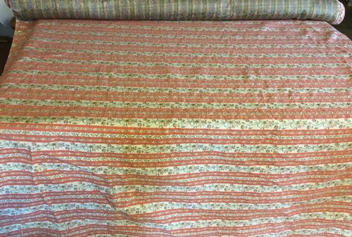 Mid Century upholstery fabric Mauve & Beige Floral Vine Stripes 56.5” wide Vtg