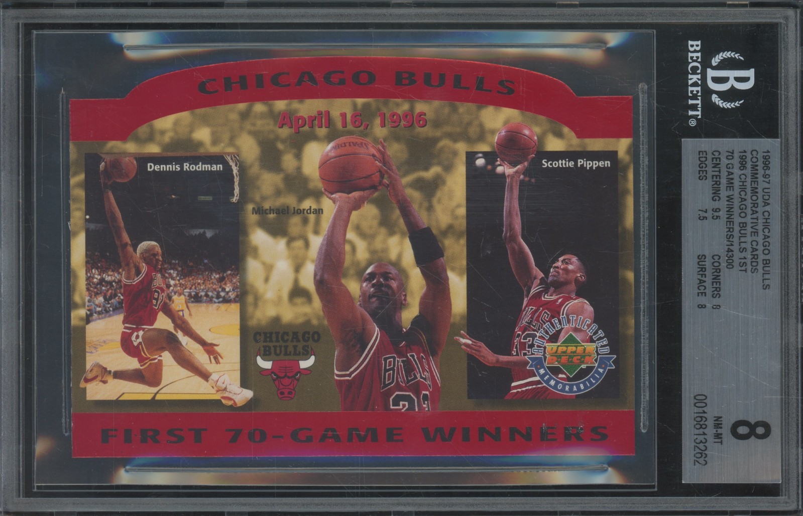 1996 Upper Deck 4x6 1st 70-Win Season Michael Jordan /14300 UDA BGS 8