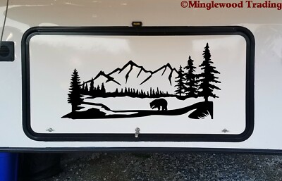 Bear Mountain Scene Vinyl Sticker - Camper RV Travel Trailer - Die Cut Decal