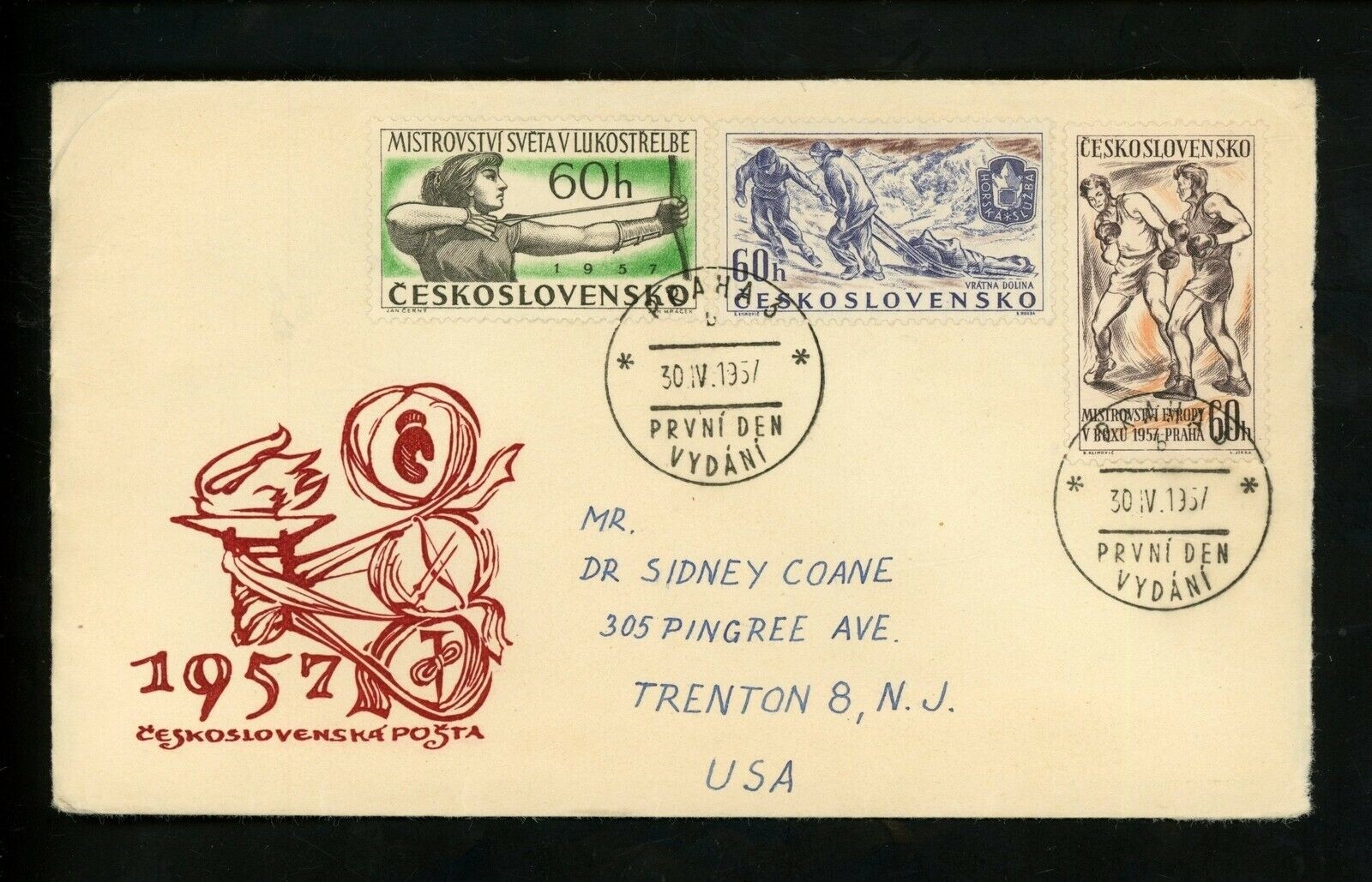 Postal History Czechoslovakia #796//800 FDC Sports Archery