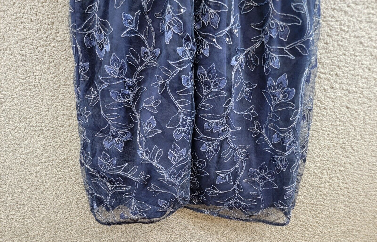 Papell Studio Floral Sequin Embroidered Midi Dress Women's 4 Light Navy Back Zip - Picture 11 of 16