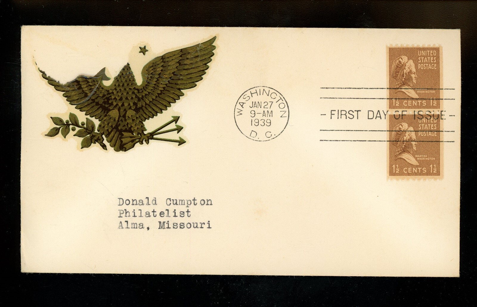US FDC #849 Unknown Decal NIM 1939 DC 1 1/2c M Washington