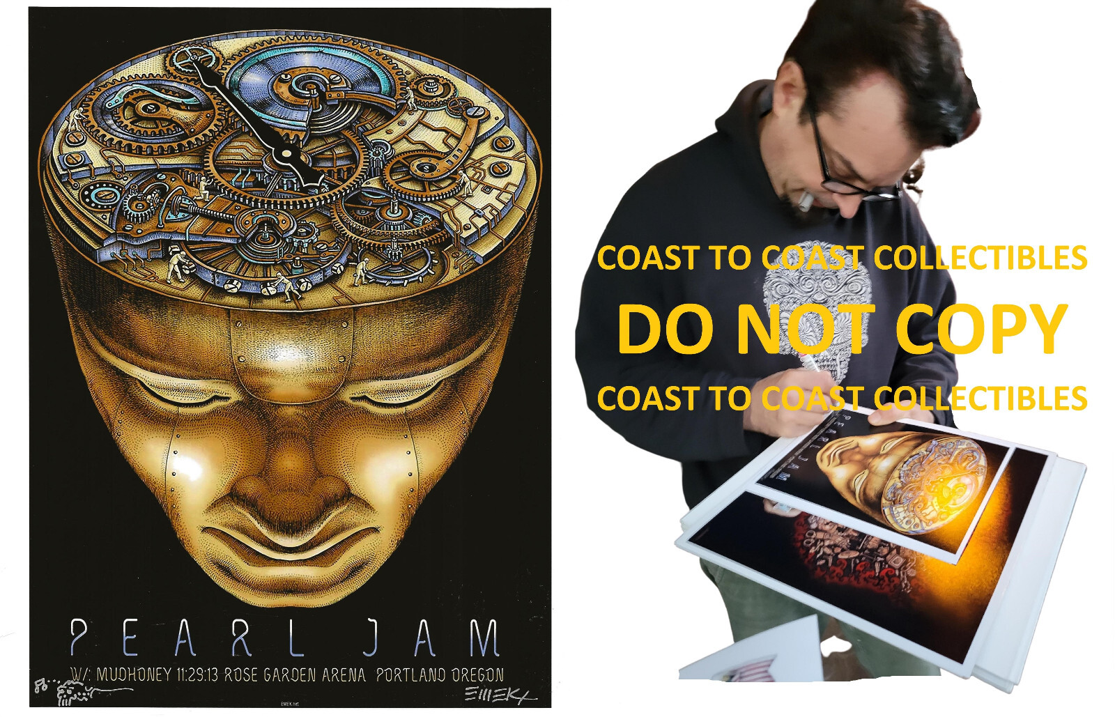 Emek Golan signed 2013 Pearl Jam gig poster 8x10 photo COA exact proof autographed STAR Emek Golan signed 2013 Pearl Jam gig poster 8x10 photo COA exact proof autographed STAR