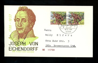 Postal History Germany FDC #1548 Joseph Von Eichendorff Woodcut Art 1988