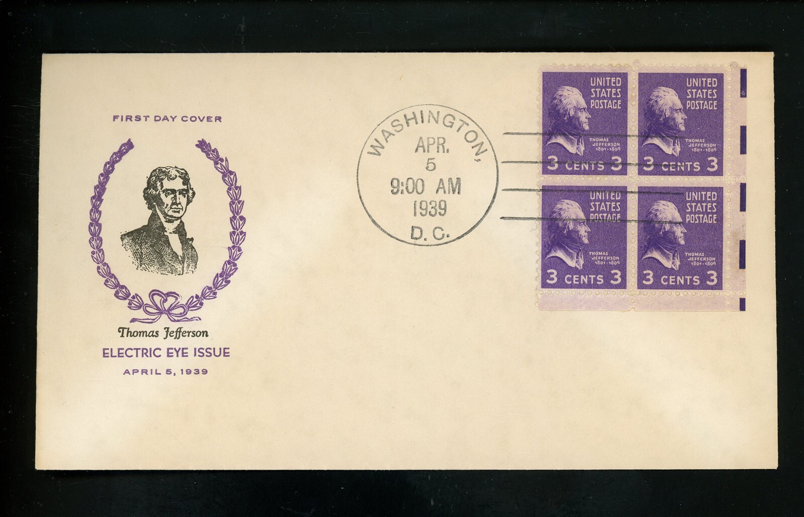 US FDC #807EE Fidelity M-4 1939 DC Thomas Jefferson Prexy
