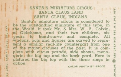 US IN Santa Claus ROADSIDE SANTA CLAUS LAND 1950s COLVINS MINIATURE CIRCUS!!!