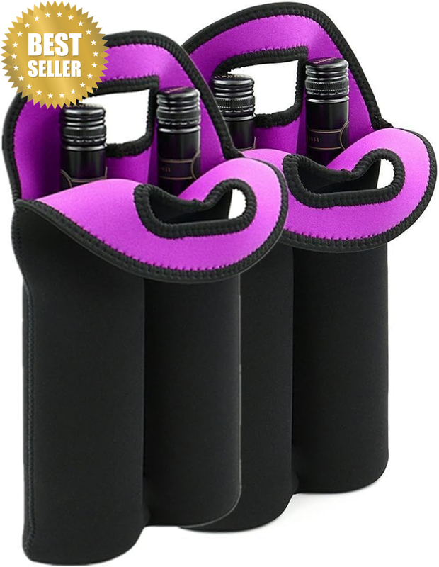 Wine Carrier Tote Bag Two Bottle Insulated Neoprene Wine/Water Bottle Holder for