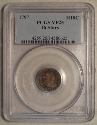 1797 Draped Bust Half Dime, 16 Stars, PCGS VF-25, Original U. S. Type, Rare