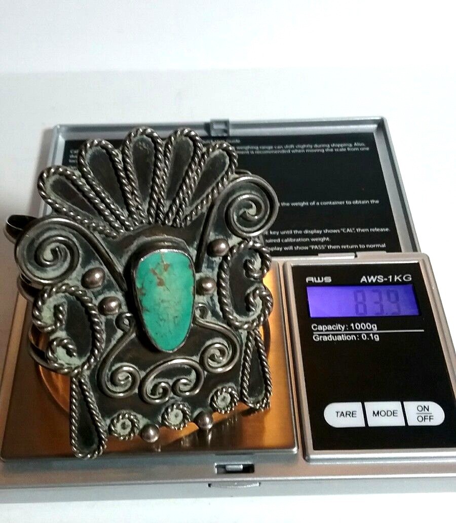 VINTAGE LARGE SOUTHWEST STERLING SILVER TURQUOISE WIDE CUFF BRACELET REPAIR