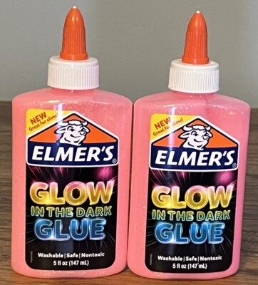 2 Bottles Elmer's Glow in the Dark Glitter Glue Slime Making 5 oz ea Pink