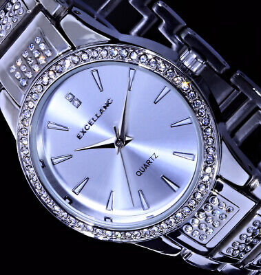 Excellanc Damen Uhr Armbanduhr Silber Farben Metall Strass 22 