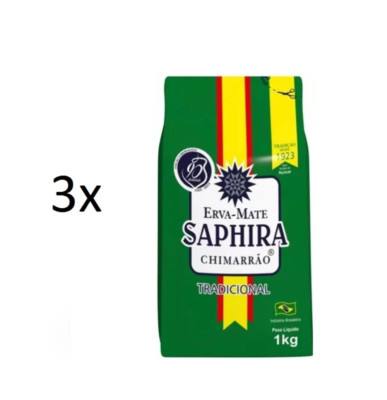 Lot of 3 Brazilian Traditional Yerba Erva Mate Chimarrao No Sugar 1Kg - Saphira