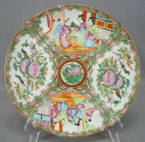 19th Century Chinese Export Hand Painted Rose Medallion 8 5/8 Inch Plate AS IS
