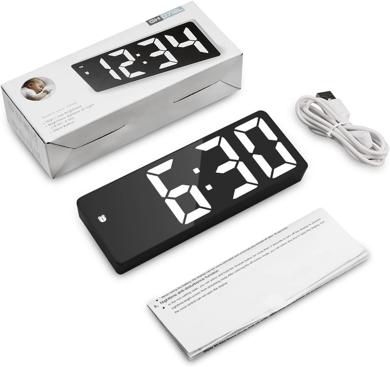 Digital Alarm Clock, LED Clock with Type-C Port for Bedroom, Electronic Desktop