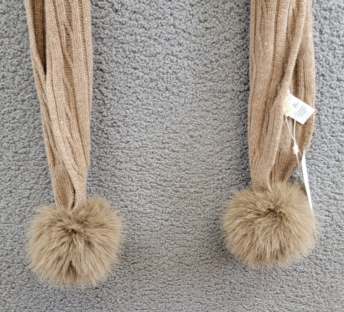 Adrienne Landau Wool The Lyla Scarf Women's One Size Camel Pom-Poms At Ends~ - Picture 4 of 15