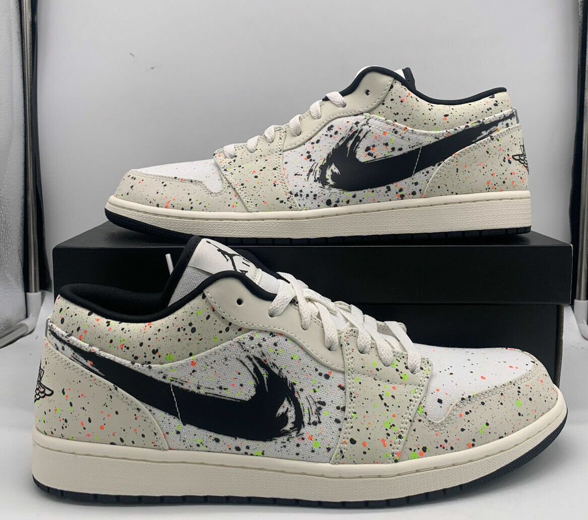 Preowned Jordan Nike Air 1 Low Brushstroke Swoosh Paint Splatter