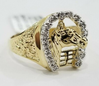 アクセサリー Atease HORSE SHOE RING 10K GOLD 10K Yellow Gold 1 CTW Diamond Nugget Horse Shoe Ring DGR