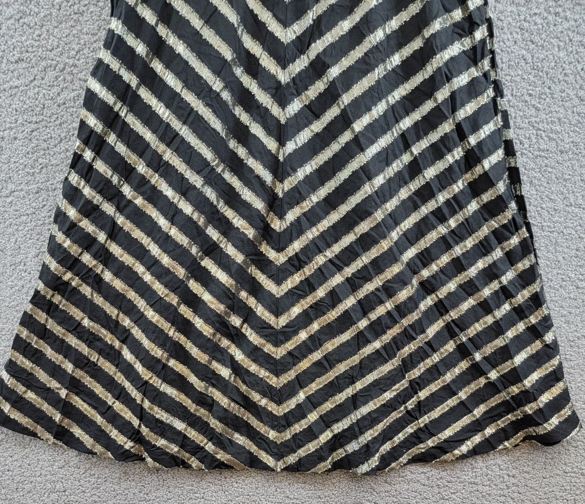 ALFANI Metallic Striped Midi Skirt Women's 8 Black/Gold Elastic Waist Pull On - Picture 11 of 15