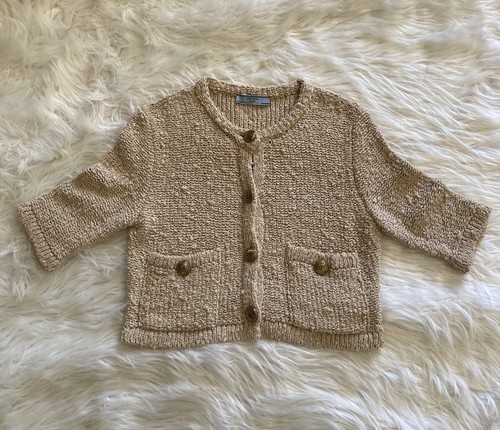 Prada Silk Crochet Cardigan Knit Sweater Beige Triangle Logo