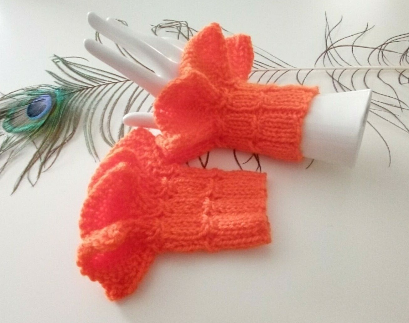 ARMSTULPEN  Pulswärmer orange kurz mit Rüsche