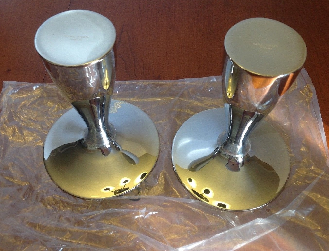 NEW Signed Pair (2) GEORG JENSEN Alfredo Candle Holders STAINLESS STEEL 6