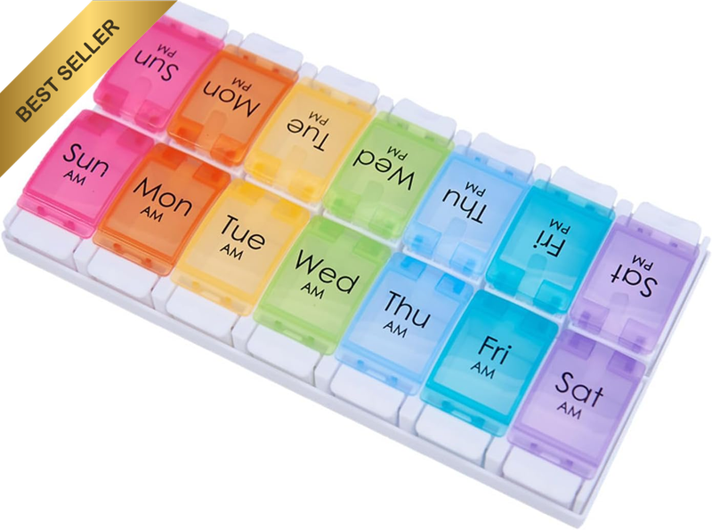 Weekly Pill Organiser 7 Day AM PM with 14 Compartments, Pill Box 7 Day Detachabl