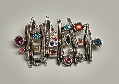 Patricia Locke Silver Plate PIN BROOCH Celebration Joy Swarovski Crystals NWOT