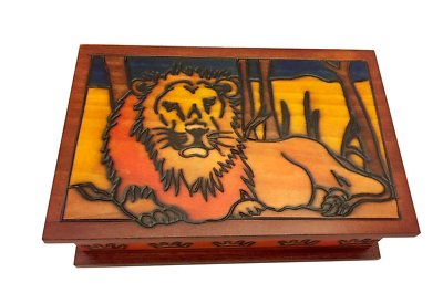 Polish Handmade Wood LION BOX Secret Opening Puzzle Box Trick Keepsake
