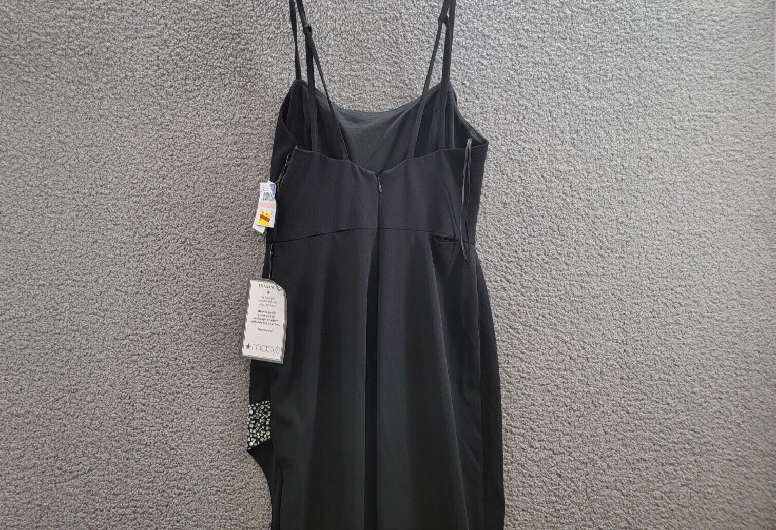 Nightway Rhinestone-Trim Strappy-Back Gown Women 10 Black Straight Neck Back Zip - Picture 10 of 15