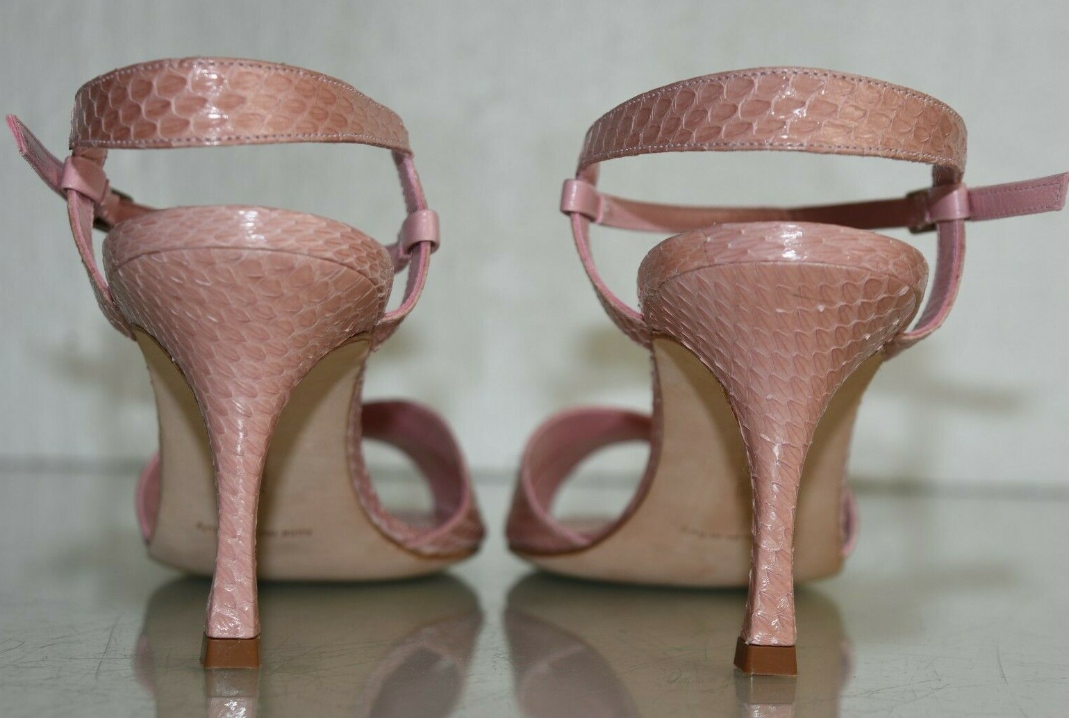 Pre-owned Manolo Blahnik $1345  Elmyrina Sandals Exotic Snake Pink Python Heel Shoes 40