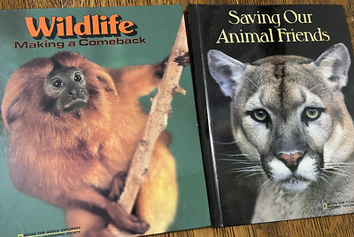 Lot of 2  Books for Young Explorers  Nat Geo. Endangered Animals, Saving Animals