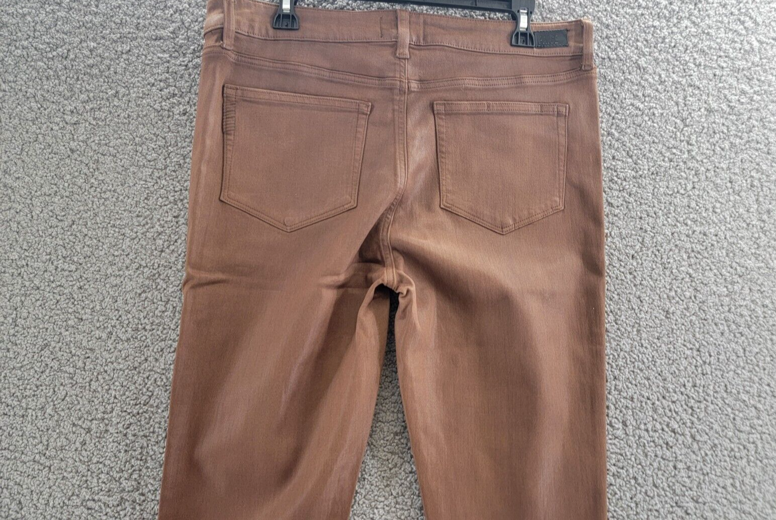PAIGE Hoxton Ankle Pants Women's 33 Cognac Luxe Solid Coated Button Zip Closure - Picture 13 of 18