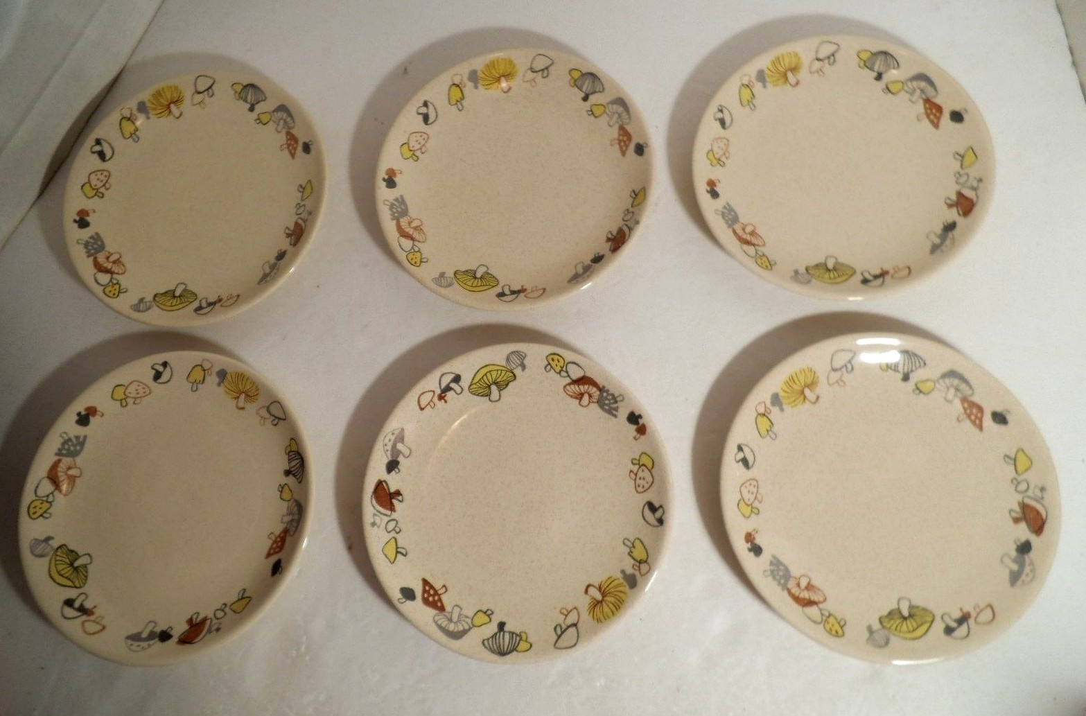 6 Vintage 50s Mid Century Franciscan Woodlore Mushroom Bread & Butter Plates +
