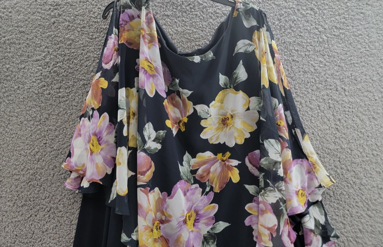 Connected Plus Size Floral Cape-Sleeve Dress Women's 24W Navy Multi Pullover - Picture 3 of 15