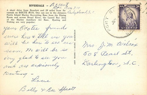 South Carolina, SC, Beaufort, Riverdale Restaurant Postcard