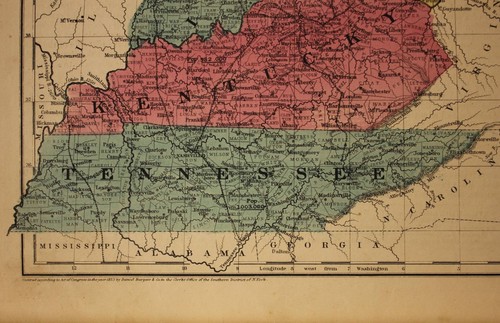 Antique Burgess Map 1853 Tennessee TN Kentucky KY Indiana IN and Ohio OH