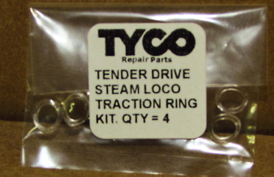 HONG KONG MADE TENDER DRIVE STEAM LOCO BY TYCO, 4 CLEAR TRACTION RING TIRES NEW