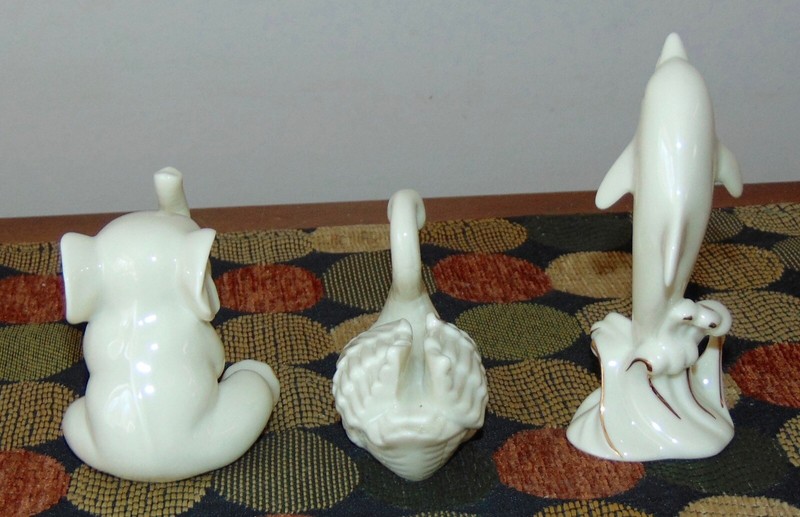 Vintage LENOX Figurines 24K GOLD DECORATION ANIMAL TRIO Dolphin ELEPHANT Swan