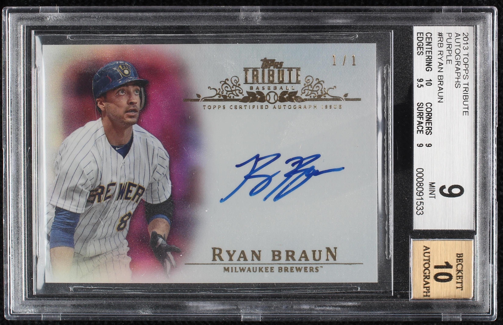 2013 Topps Tribute - Autograph Purple #TA-RB Ryan Braun /1 (AU) for ...