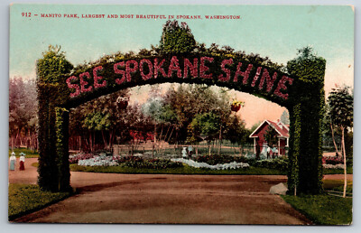 Spokane, WA, Manito Park, Entrance Gate, People, Vintage Postcard