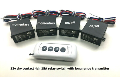 12v 15A 315mhz dry contact relay switch with 2ch on/ 2ch momentary remotes RS34P