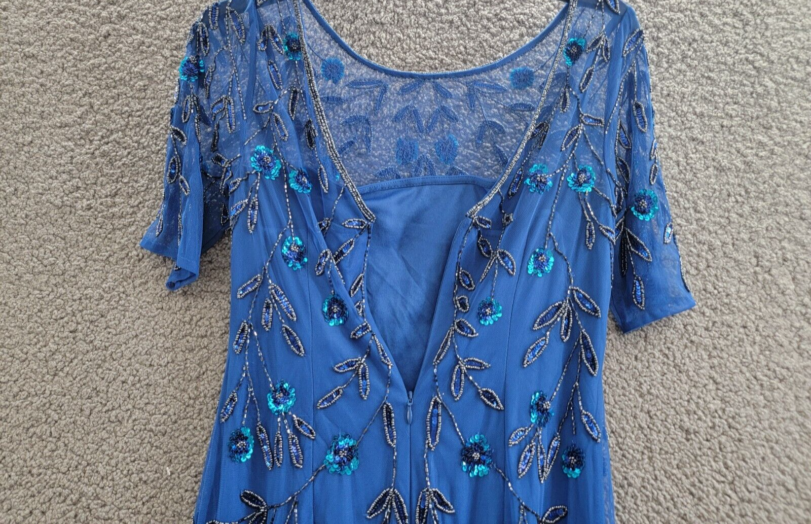 Adrianna Papell 3D Floral Beaded Sheath Dress Women's 2 Blue Back Zip Closure - Picture 13 of 18
