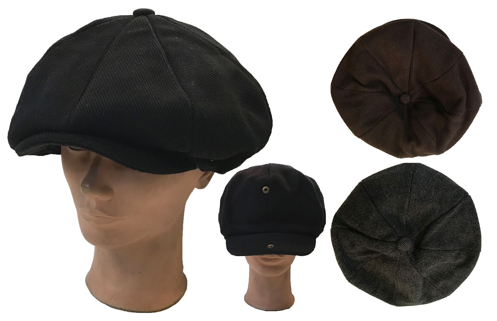 Applejack 8 Panel Newsboy Cabbie Driving Front Snap Wool Cap