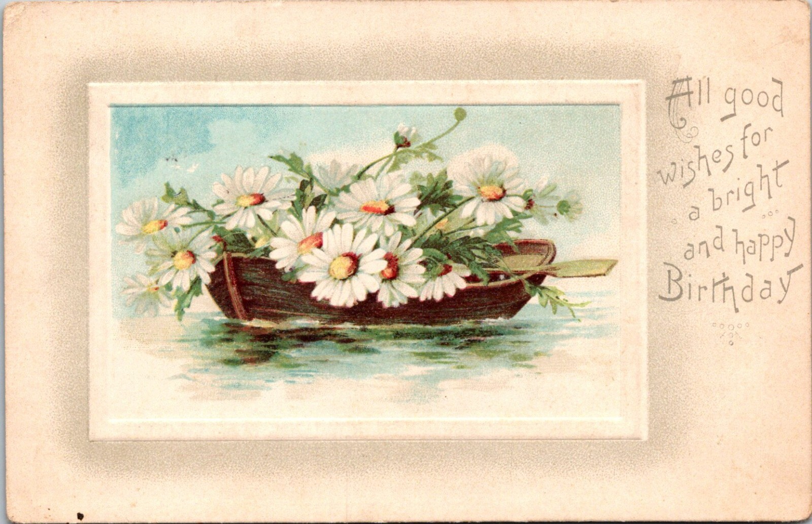 Daisies Rowboat White Flowers Inside Frame Birthday c1910