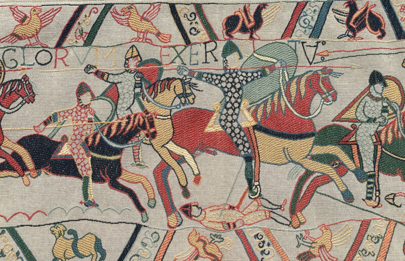 LARGE Antique Vintage Art Deco MCM Bayeux France French Tapestry Viking England