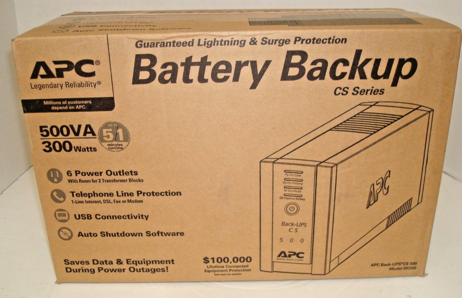 UPS CS 500 Battery Backup System Six-Outlet 500 V  NEW in factory sealed box.