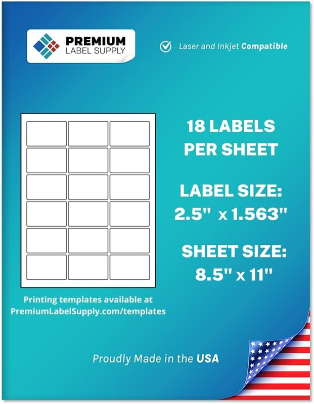 Premium Label Supply White Sticker Rectangle Labels – 2.5" X 1.563" – Laser/Inkj