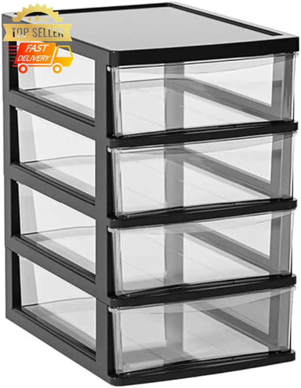 4-Layer Transparent Drawer Organizer - Desk Storage, Office & Home, Space-Saving