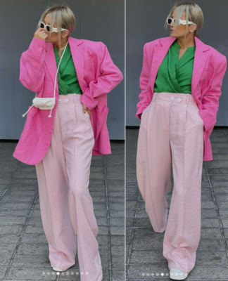 ZARA PASTEL PINK HIGH WAIST WIDE LEG MASCULINE CROSSOVER FRONT 