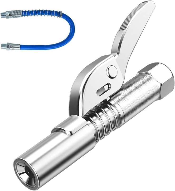 Grease Gun Coupler with 12" Spring Flex Hose, Heavy Duty Grease Fitting 1/8" NPT